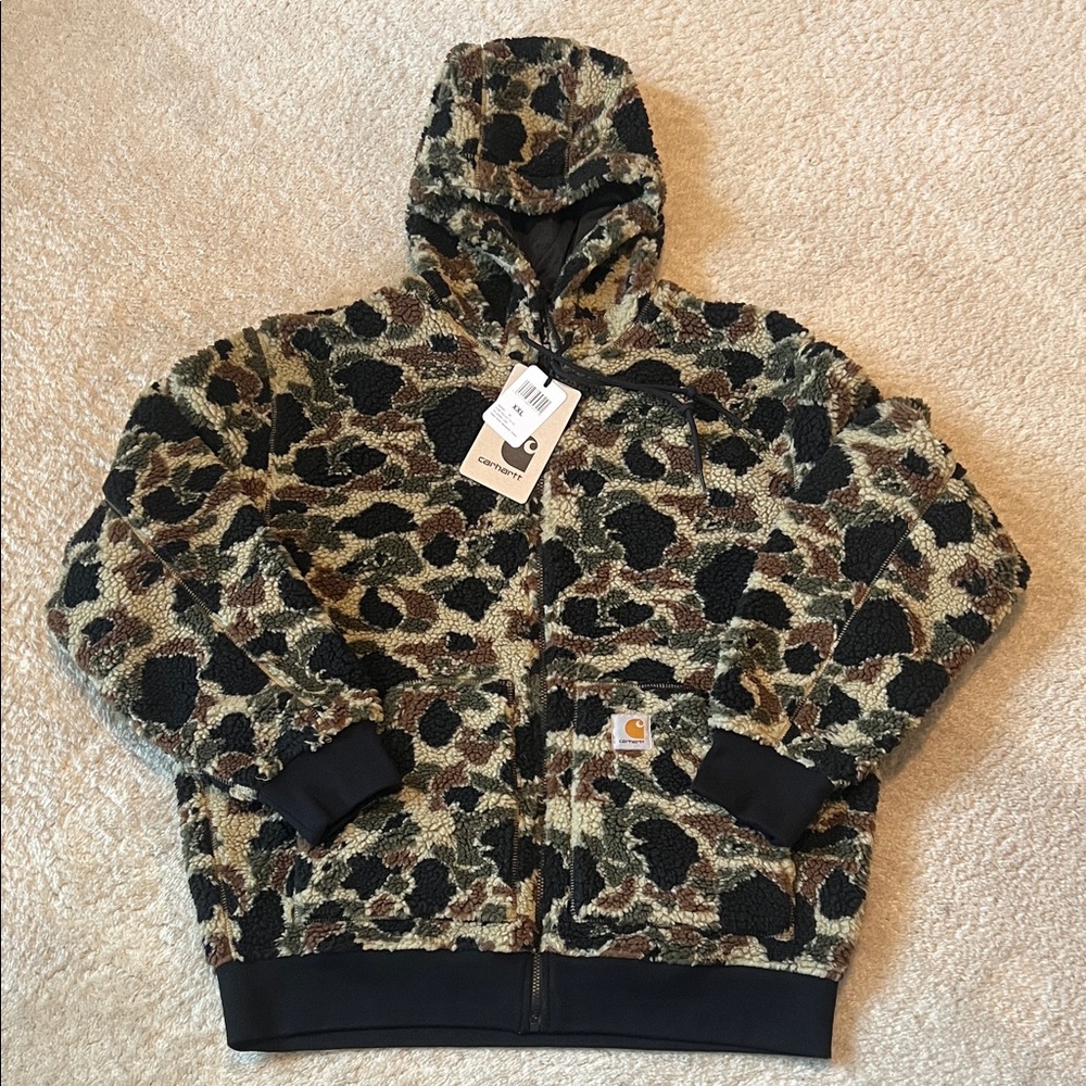 Men’s Carhartt WIP OG Active Liner Fleece Hoodie Camo Duck Jacquard Green XXL